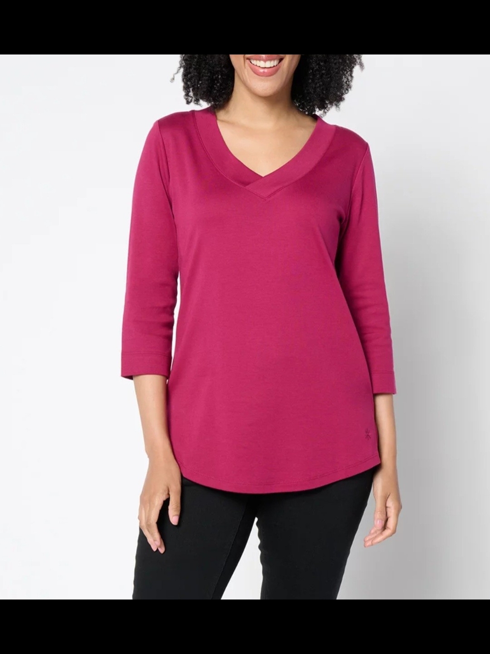 Isaac Mizrahi V-Neck 3/4 Sleeve Top in Raspberry Pink